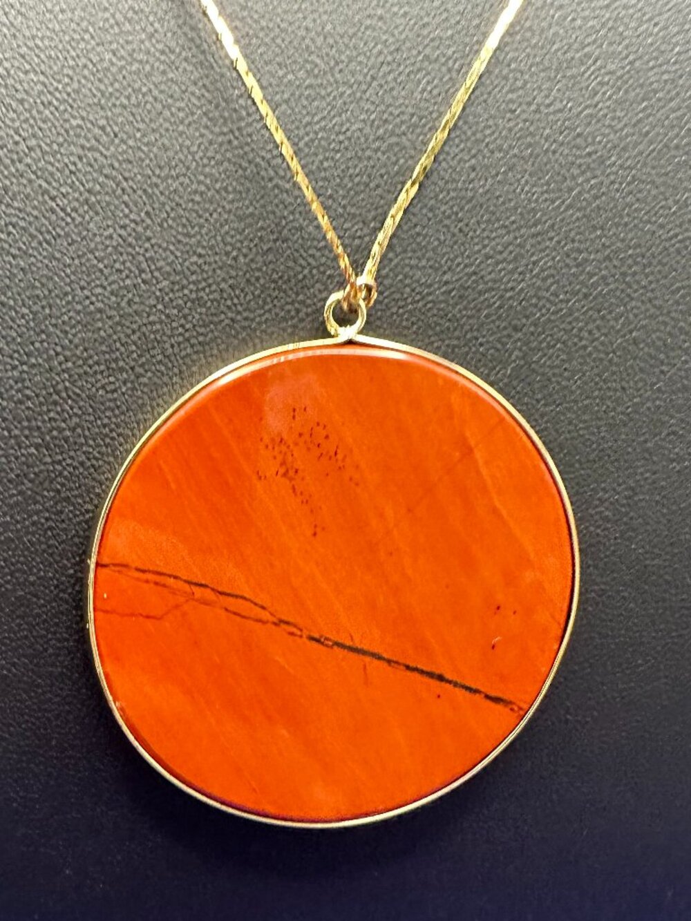 Red Jasper Semi-Precious Stone Circle Pendant Necklace
